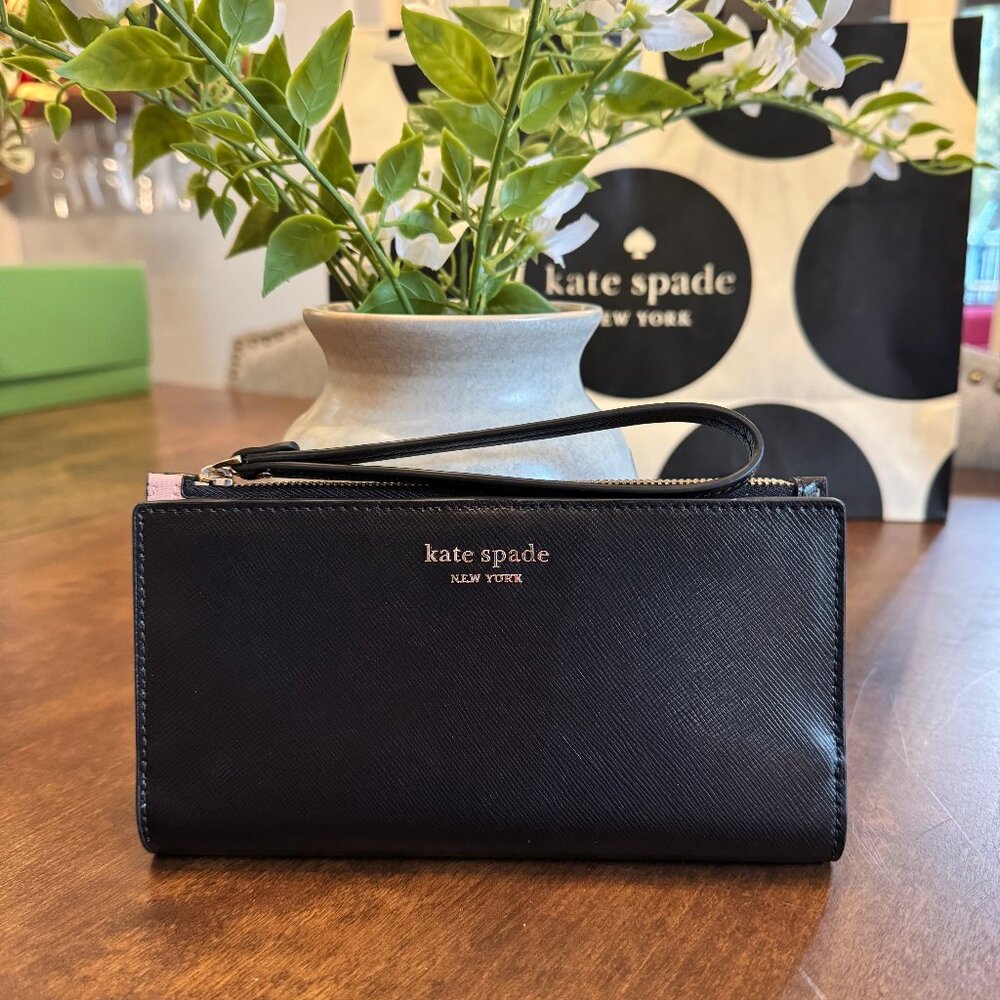 NWT Kate Spade Spencer Continental Wristlet Black Saffiano Leather PWRU7855